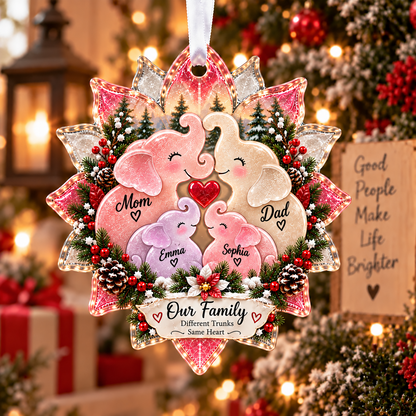 Personalized Elephant Family Sea Glass Style Christmas Ornament