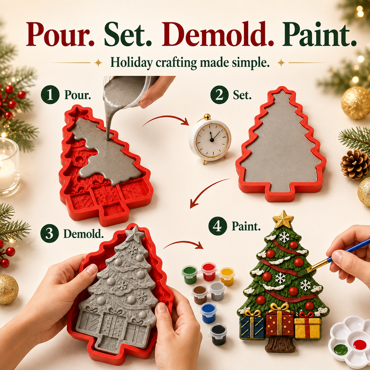 🎄 3D Embossed Christmas Tree Reusable Casting Mold & DIY Craft ✨
