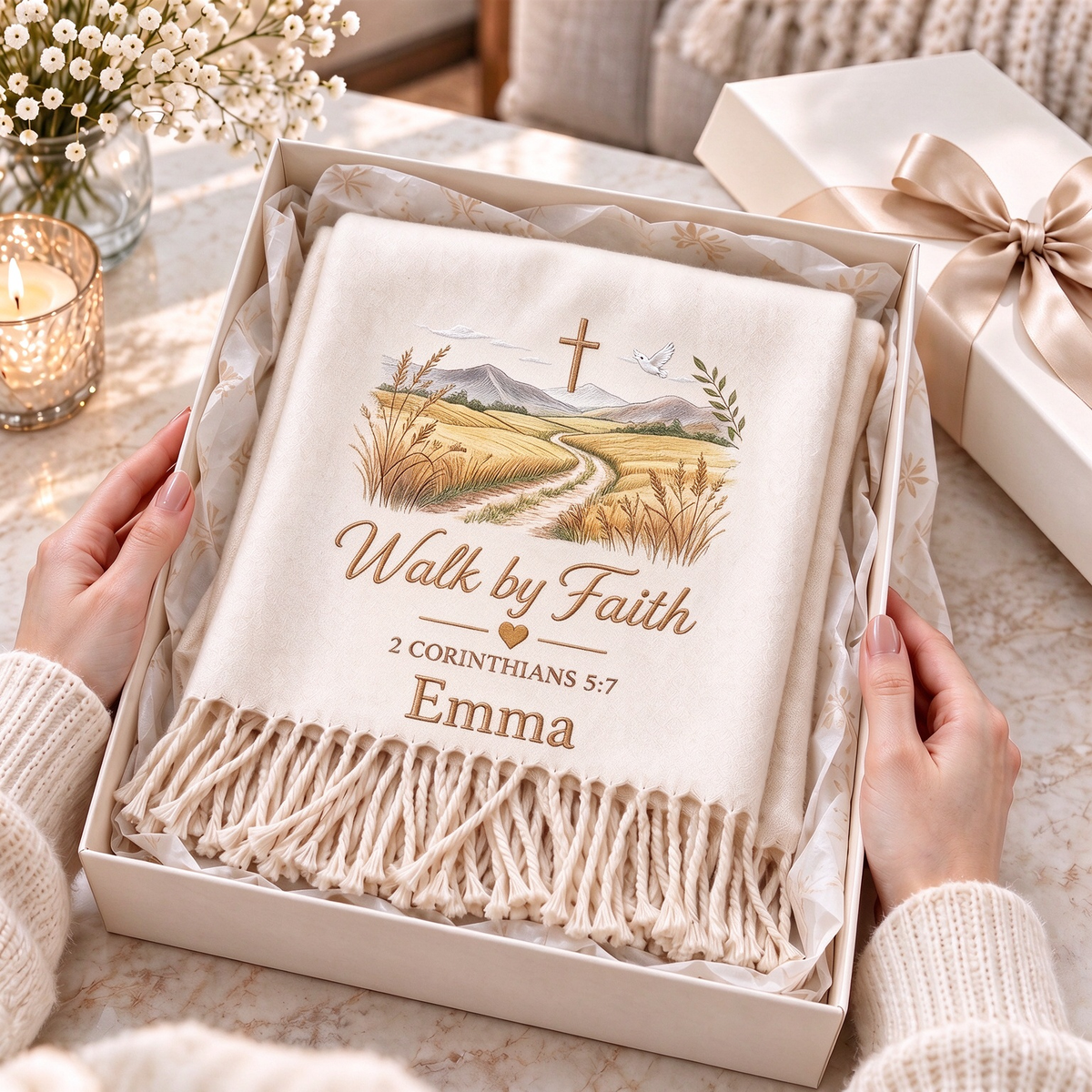 Wrapped in Faith — Personalized Name & Bible Verse Winter Scarf