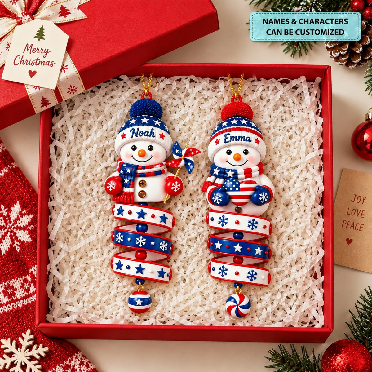 Personalized Patriotic Snowman Custom‑Shape Ornament