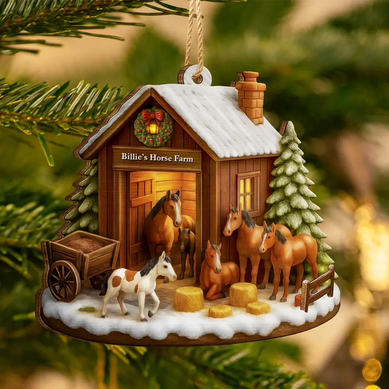 Personalized Farm Barn Christmas Wooden Ornament
