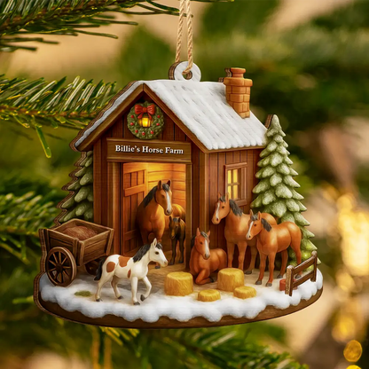 Personalized Farm Barn Christmas Wooden Ornament