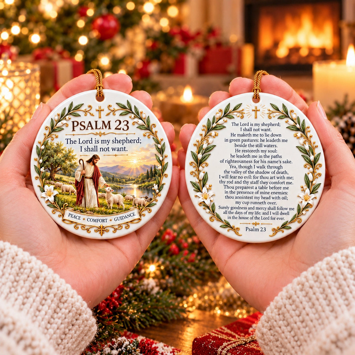 Christian Faith Ceramic Ornament – Double-Sided Keepsake for Peace, Comfort & Daily Blessings