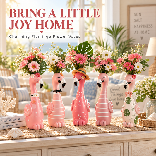 🦩Cute Flamingo Decorative Vase 🌸 5 Styles Resin Figurine Vase Tabletop Centerpiece Indoor Home Shelf Decor Gift