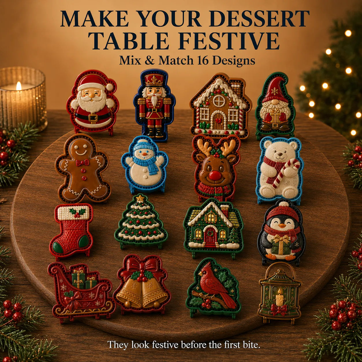 ⏳ Last Day 50% OFF – 🎄16-Design Christmas Mini Pie Mold Collection | Reusable Embossed Molds for Shaping Detailed Santa, Snowman, Reindeer, Tree & Holiday Pies 🥧✨