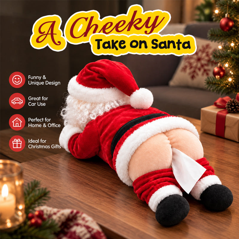 😂Funny Santa Butt Tissue Box – Plush Christmas Tissue Holder & Gag Gift🎁