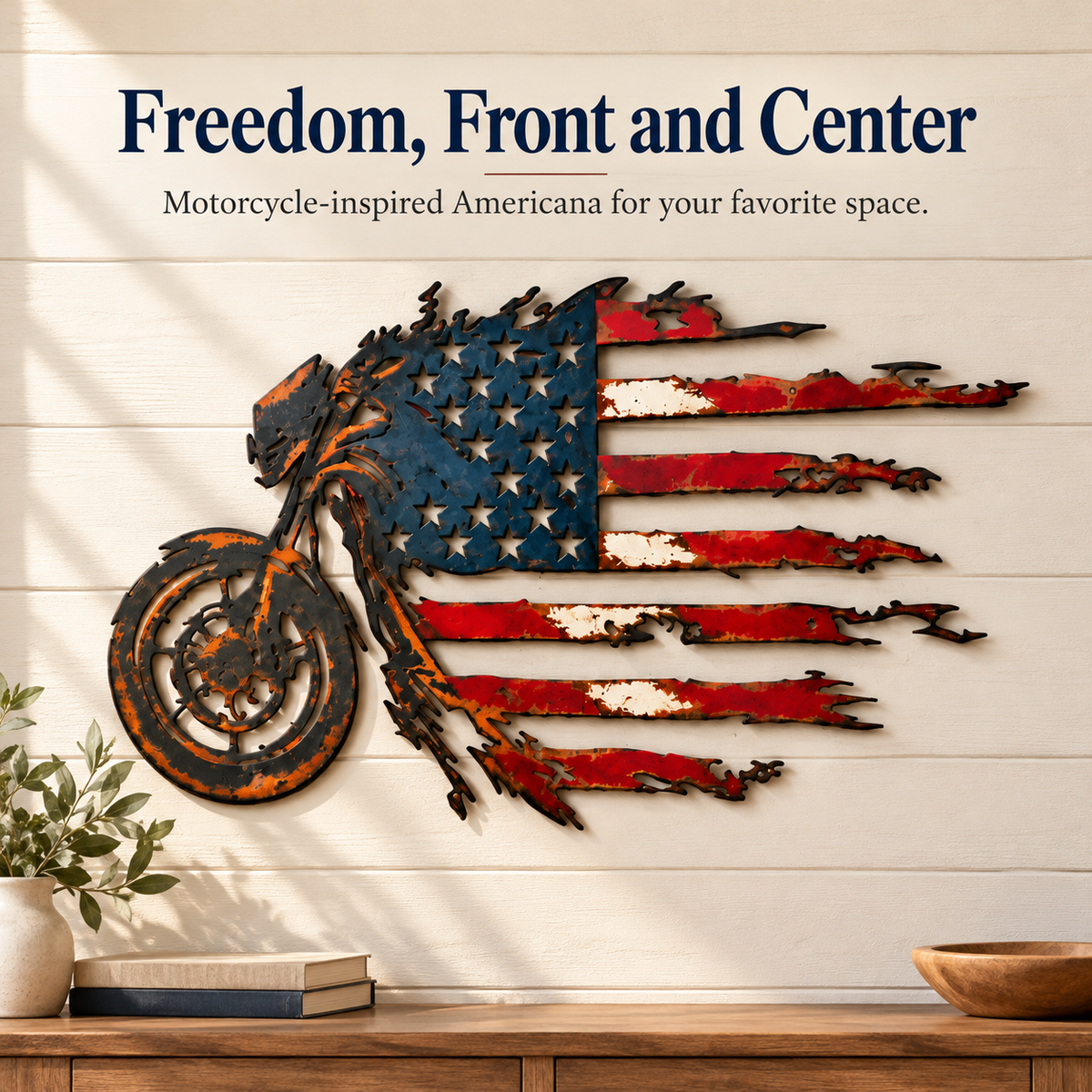 Patriotic Motorcycle American Flag Metal Wall Art