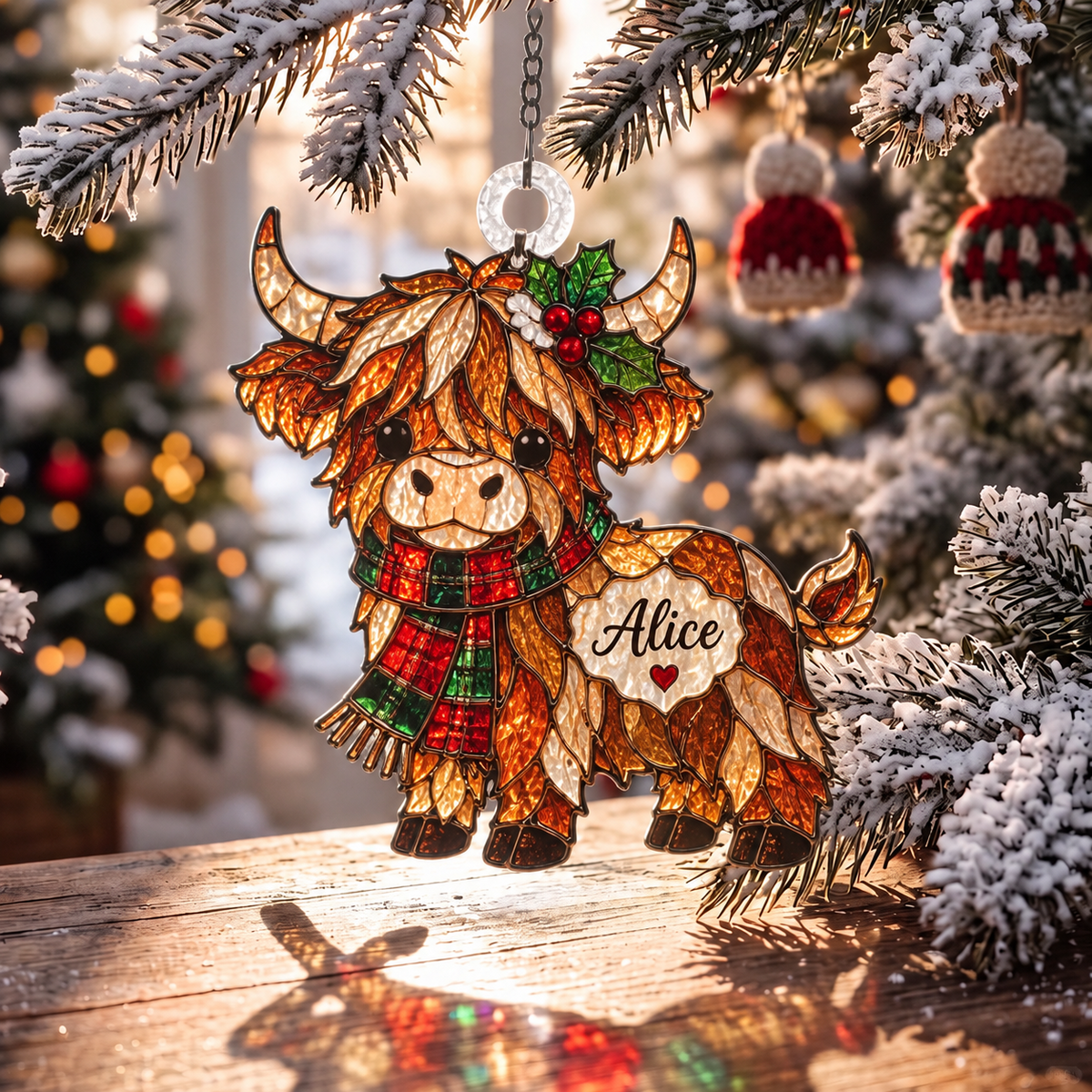 Personalized Christmas‑themed Stained Glass Ornament – Custom Name Suncatcher Tree Decoration 🌈
