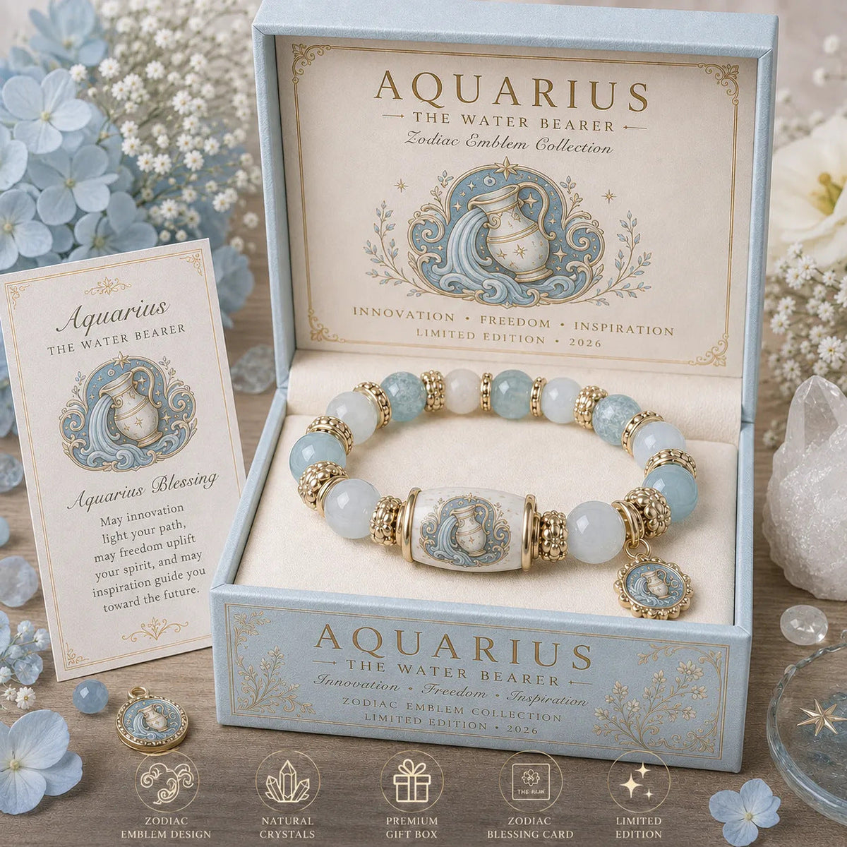 💫 12 Zodiac Bracelet – Natural Chalcedony, Your Sign, Your Energy