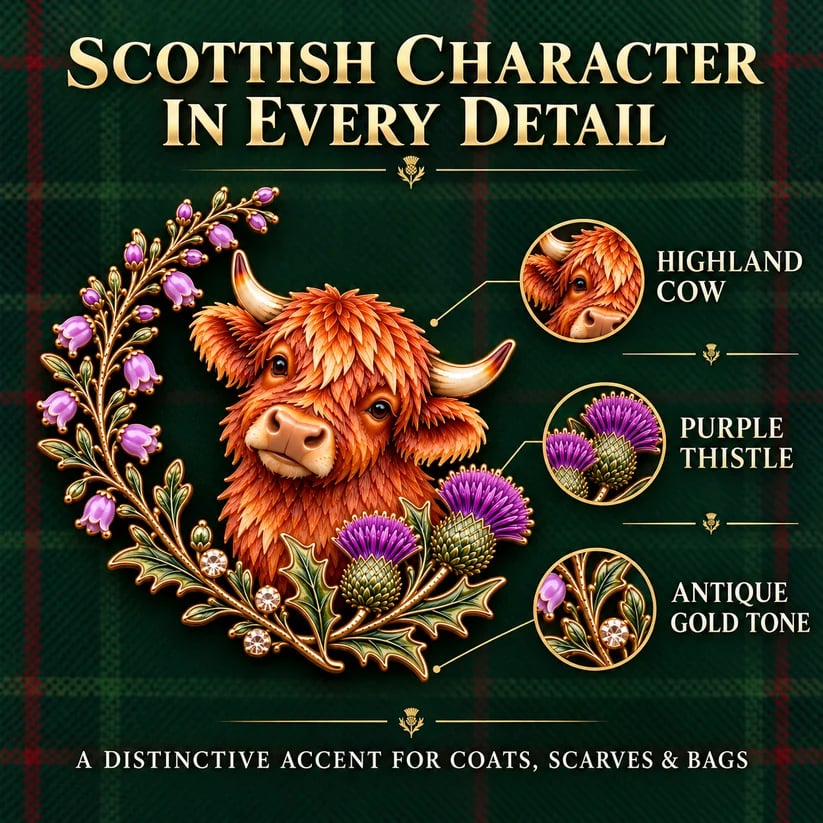 Highland Cow & Thistle 🏴󠁧󠁢󠁳󠁣󠁴󠁿 Scottish Heritage Enamel Brooch