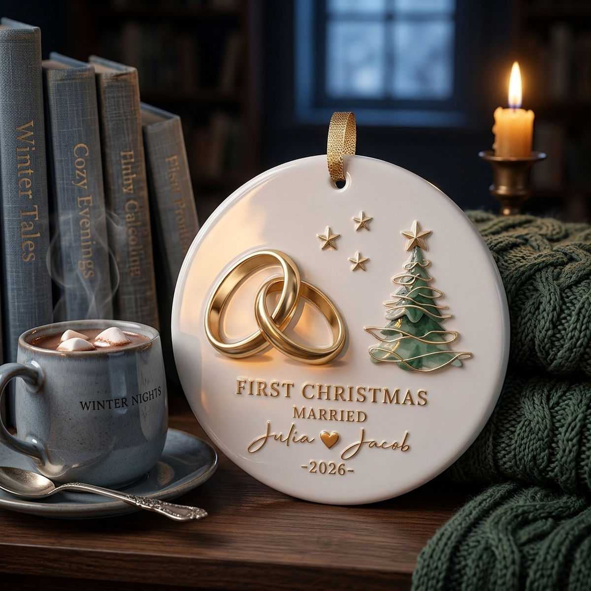 Personalized "First Christmas Married" Ornament – Custom Name & Year For Newlyweds