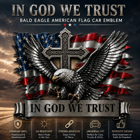 🦅In God We Trust Bald Eagle American Flag Metal Car Emblem Badge