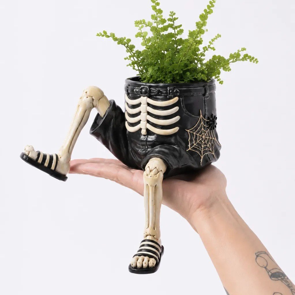 💀🎃Halloween Whimsical Hanging Leg Planter Hand-Painted Resin Succulent Pot💐
