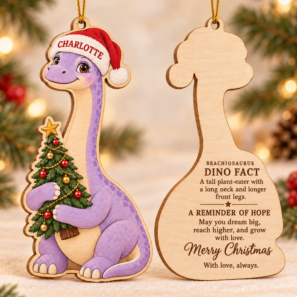 🔥Last Day 50% OFF -🦖 Personalized Dinosaur Christmas Ornament | Custom Name Wood Keepsake with Dino Facts & Wishes 🎄