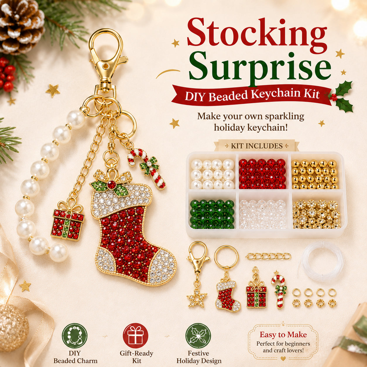 🔥🎄 Christmas Sparkle DIY Beaded Keychain Collection