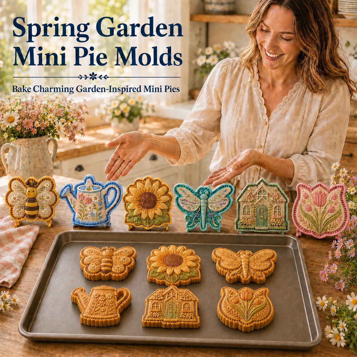 ⏳ Last Day 50% OFF – 🌸 8-Design Spring Garden Mini Pie Mold Collection | Reusable Embossed Molds for Shaping Detailed Bee, Butterfly, Ladybug, Sunflower, Cottage & More 🥧✨
