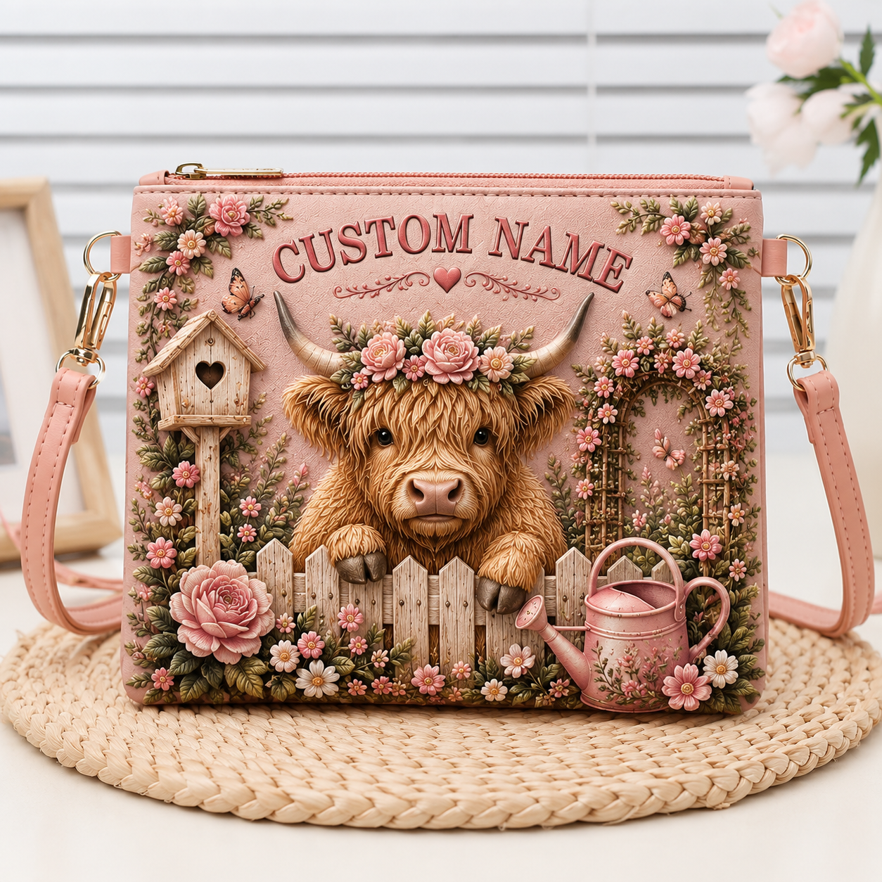 🌸 Personalized Floral Garden Embossed Animal Shoulder Bag – Best Gift For You