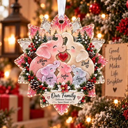 Personalized Elephant Family Sea Glass Style Christmas Ornament