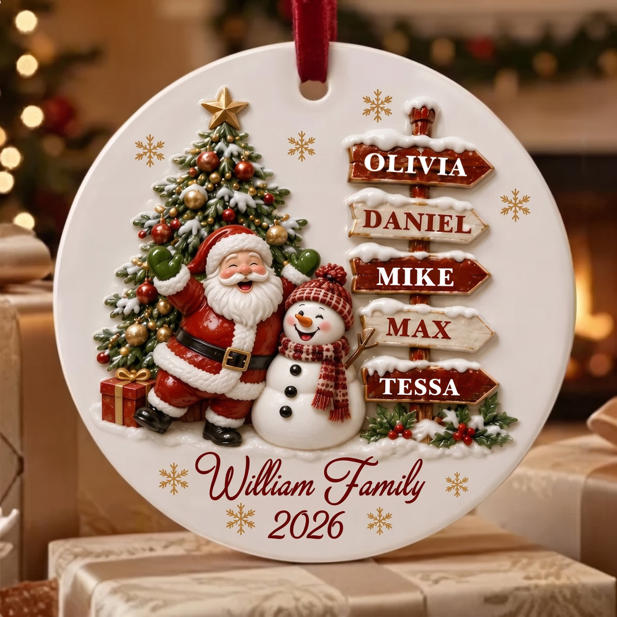 Personalized Santa & Snowman Family Signpost Christmas Ornament