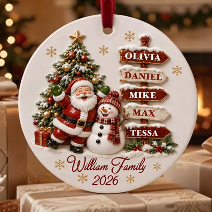 Personalized Santa & Snowman Family Signpost Christmas Ornament