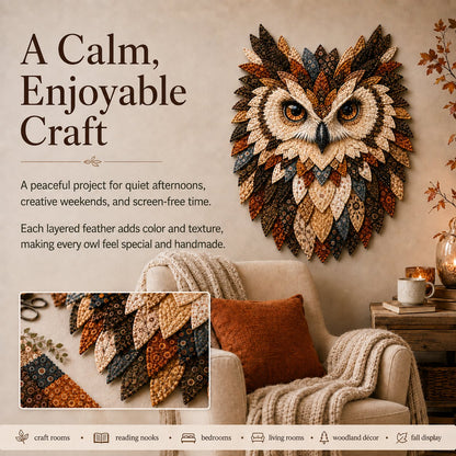 💥 LAST DAY 49% OFF - 🦉 Layered Fabric Owl Wall Art DIY Kit – Relaxing Craft, Beautiful Results