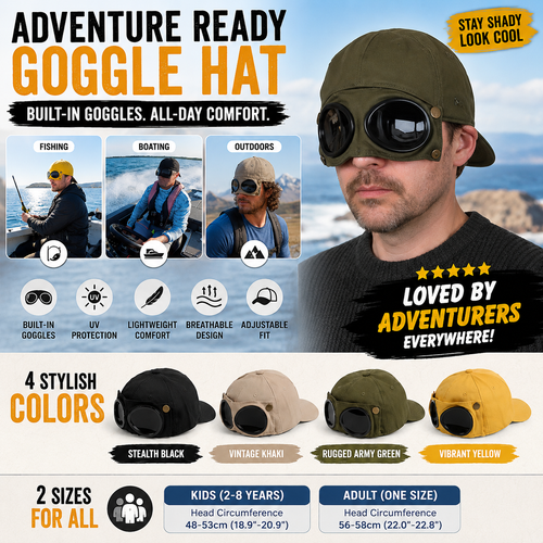 The Ultimate 2-in-1 Aviator Goggle Cap 🧢😎 (Adult & Kids Sizes!)