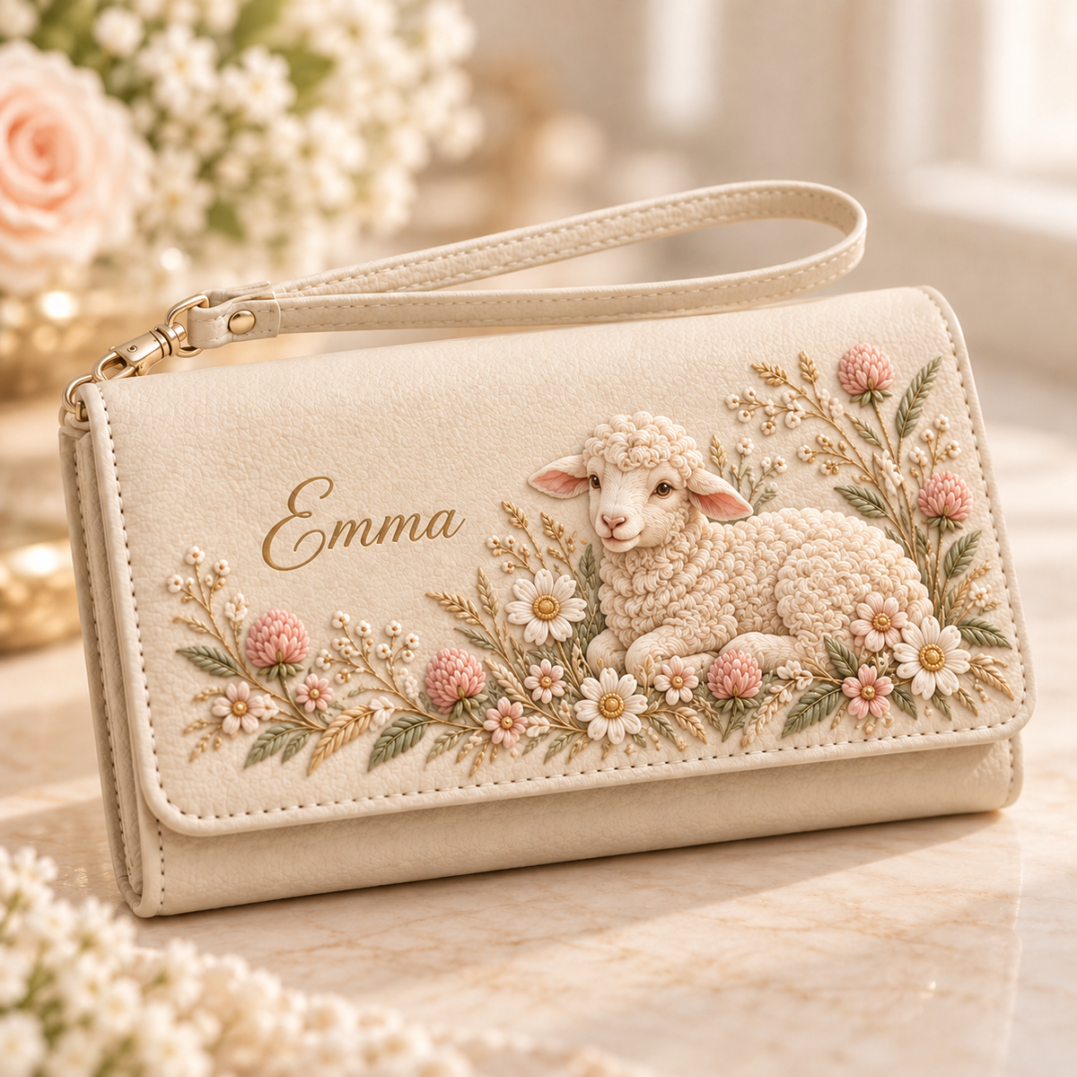 ✨ Custom Name "Flora & Fauna"  Embossed Wristlet Wallet | Personalized Everyday Purse
