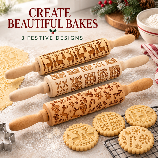 Stamp Cookies Instantly! No-Stick Engraved Beech Rolling Pin