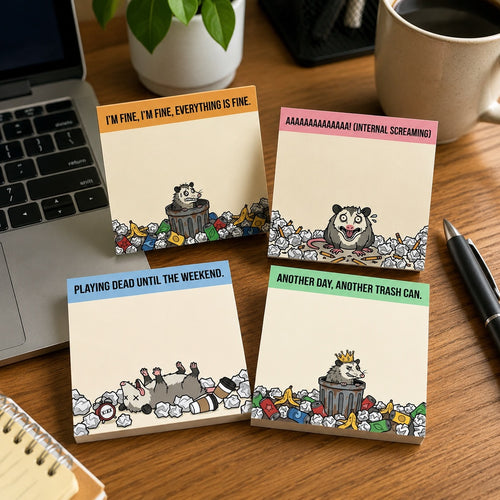 The "Relatable Opossum" Sticky Note Set (4-Pack) 🐾🗑️ | Funny Office Desk Accessories &amp; Coworker Gag Gift