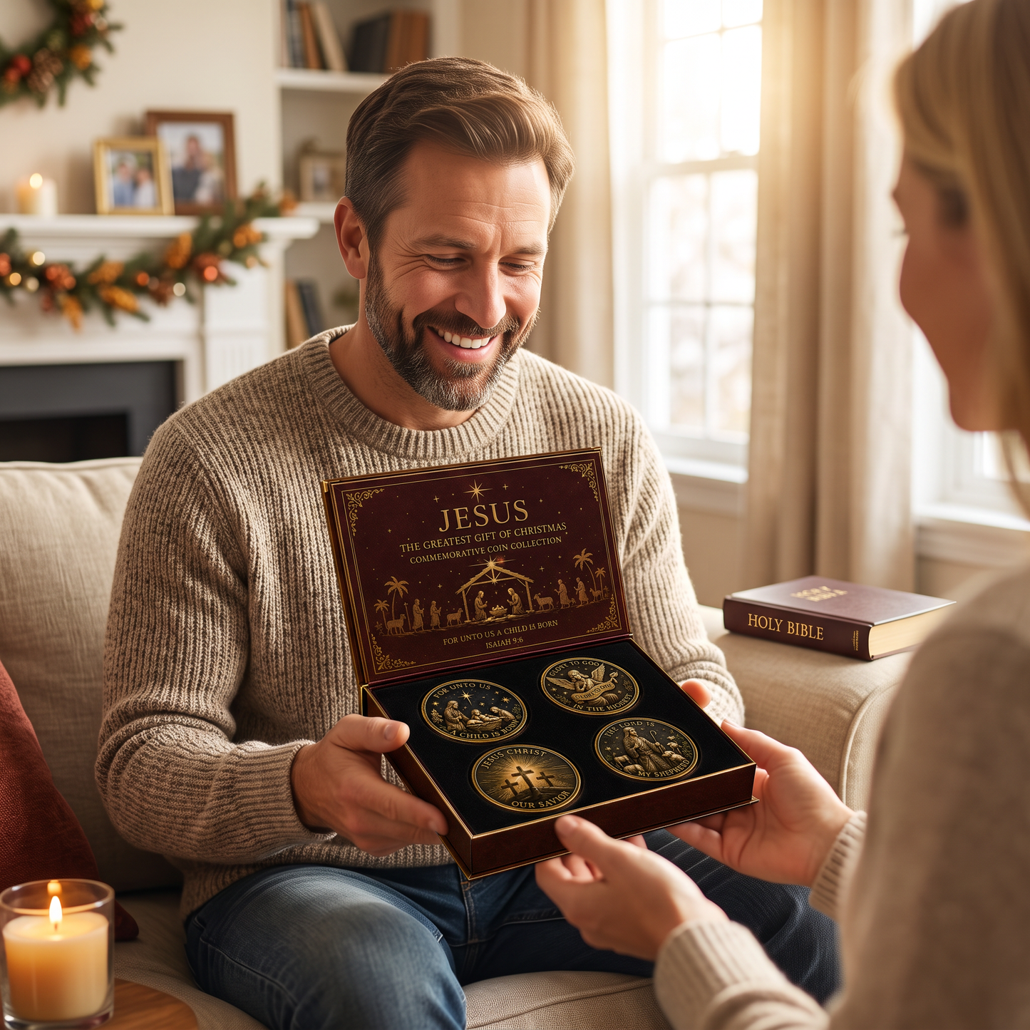 ✝️ Jesus Christmas Commemorative Coin Set | 4‑Piece Faith Collectible Coins Premium Magnetic Gift Box