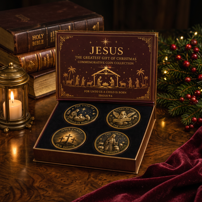 ✝️ Jesus Christmas Commemorative Coin Set | 4‑Piece Faith Collectible Coins Premium Magnetic Gift Box