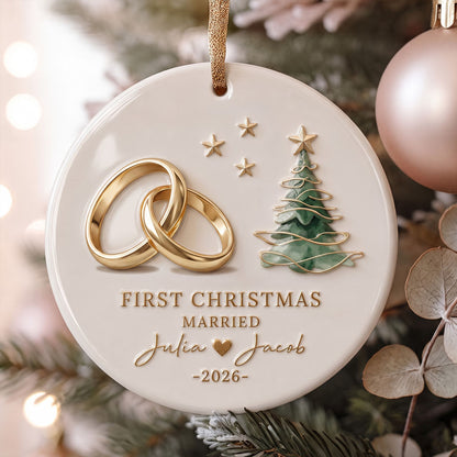 Personalized "First Christmas Married" Ornament – Custom Name & Year For Newlyweds
