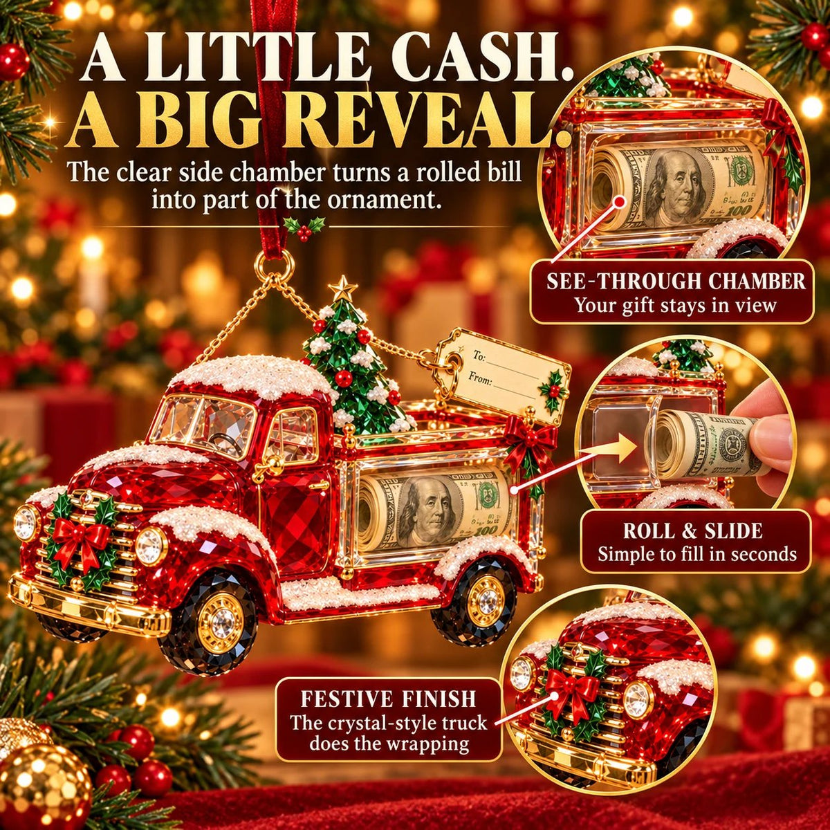🎄 Christmas Cash Gift Ornament | 20 Crystal-Style Designs with Money Holder & Gift Tag 🎁