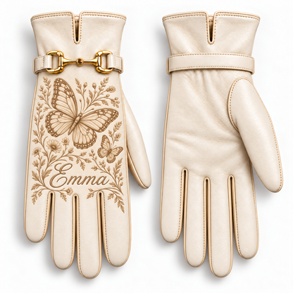 ✨ Personalized Elegance: Custom Engraved Leather Gloves with Gold Accent ✨