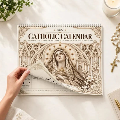 ✝️✨ 2027 Catholic Liturgical Wall Calendar – Gothic Sacred Art & Saints