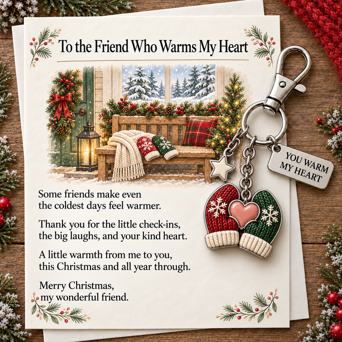 "You Warm My Heart" Mittens Keychain & Mini Keepsake Card ❄️❤️ | The Perfect Best Friend Christmas Gift & Stocking Stuffer