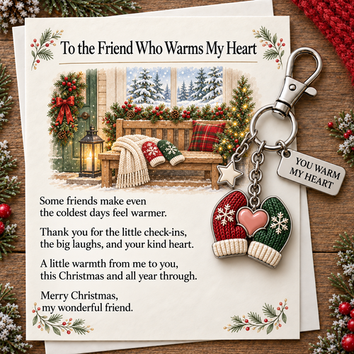 "You Warm My Heart" Mittens Keychain & Mini Keepsake Card ❄️❤️ | The Perfect Best Friend Christmas Gift & Stocking Stuffer