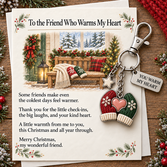 "You Warm My Heart" Mittens Keychain & Mini Keepsake Card ❄️❤️ | The Perfect Best Friend Christmas Gift & Stocking Stuffer