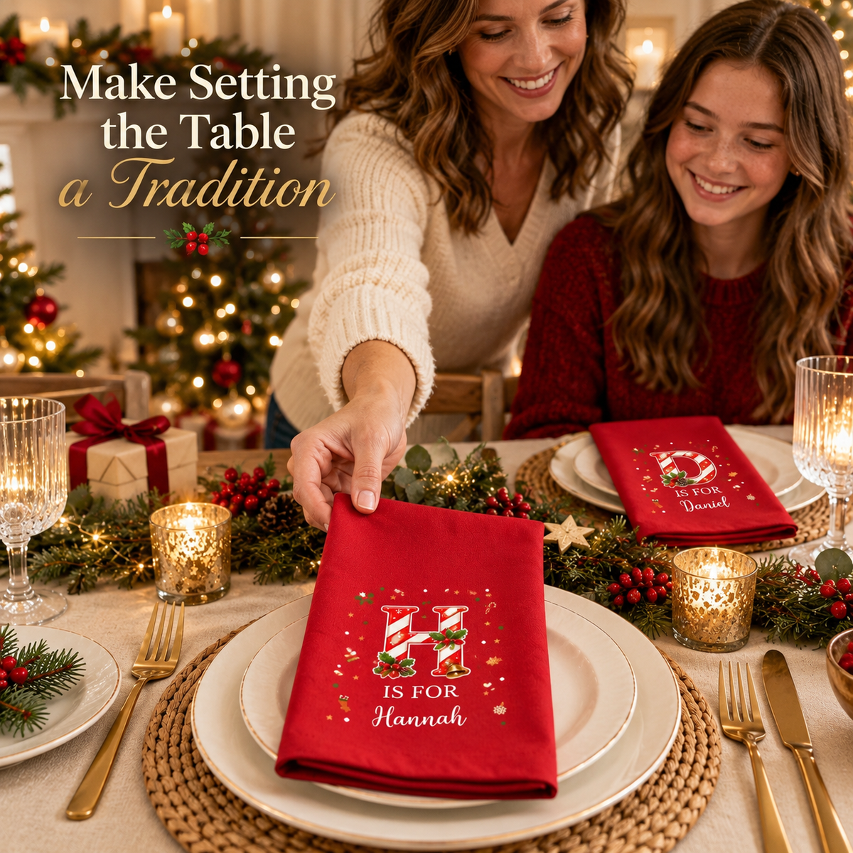🎄 Personalized Candy Cane Initial Christmas Napkins | Custom Name Holiday Table Decor & Hostess Gift 🎅