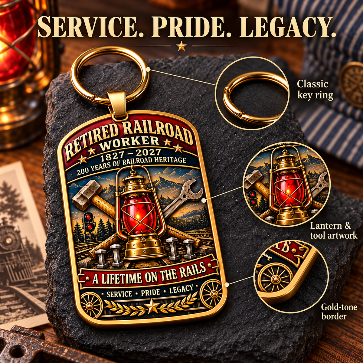 🚂1827–2027 Retired Railroad Worker 200th Anniversary Commemorative Keychain – The Legacy Lives On