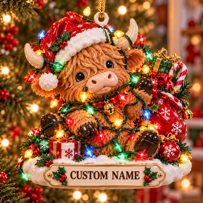 Personalized Highland Cow Christmas Ornament