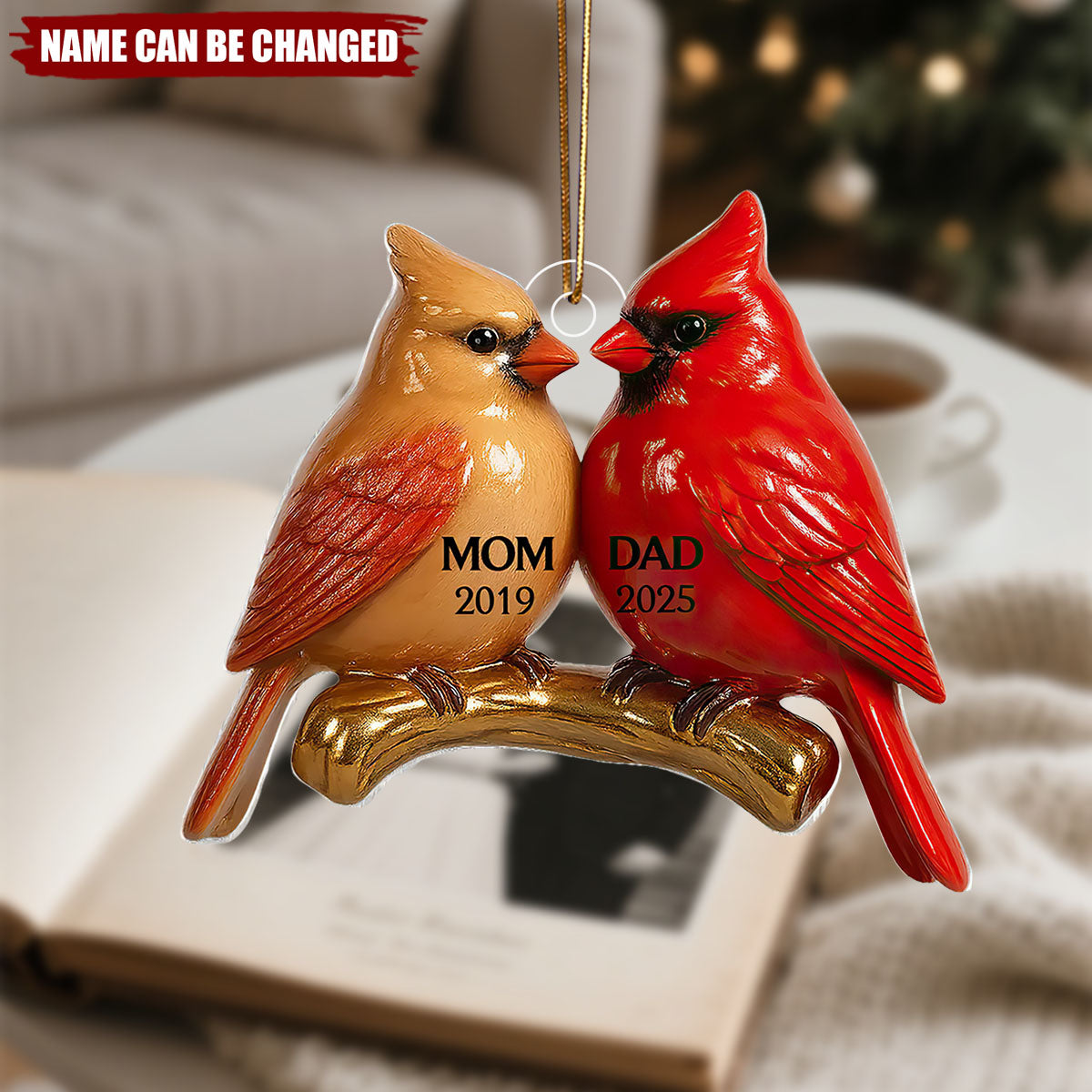 Personalized Vintage Nostalgic Cardinals Memorial  Acrylic Ornament