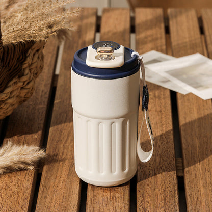 Smart Temperature Display Travel Mug – 450ml Insulated Coffee Cup with Carry Strap