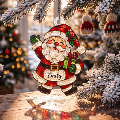 Personalized Christmas‑themed Stained Glass Ornament – Custom Name Suncatcher Tree Decoration 🌈