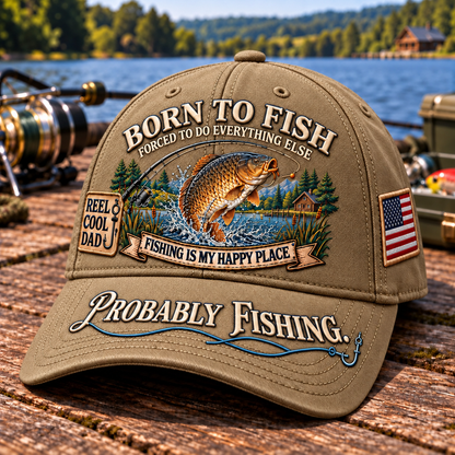 🎣 Born To Fish “Probably Fishing” USA Angler Tribute Cap  | Cotton-Poly Blend • Detailed Embroidery • Adjustable Fit