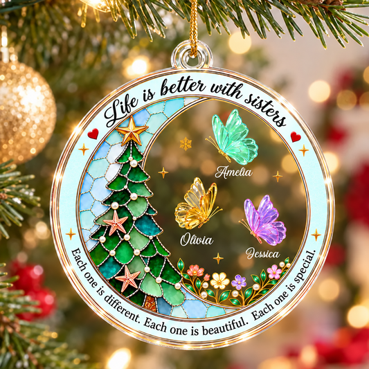 Personalized Sisters Christmas Ornament – Custom Butterfly Names Acrylic Ornament