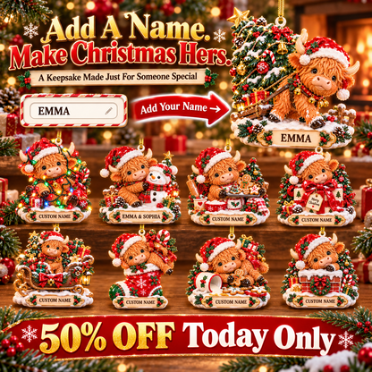 Personalized Highland Cow Christmas Ornament