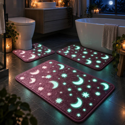 Glow-in-the-Dark Bathroom Set (featuring moon and star motifs) — 3-Piece Plush Collection