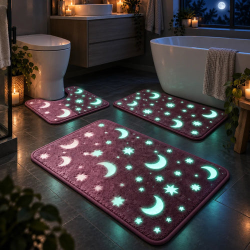 Glow-in-the-Dark Bathroom Set (featuring moon and star motifs) — 3-Piece Plush Collection