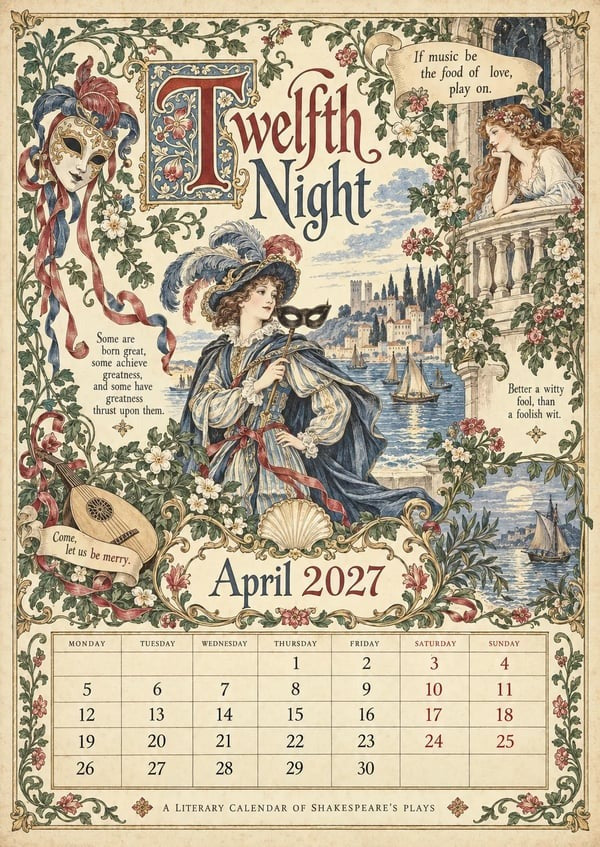 A Shakespearean Year 2027 – 12 Plays Through the Seasons | Vintage Illustrated Wall Calendar